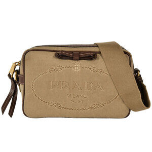 PRADA Cream Canvas Shoulder Bag